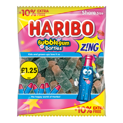 Haribo Bubblegum Bottles Zing PM £1.25 + 10% Free - 12x176g