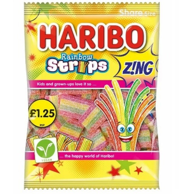 Haribo Rainbow Strips Zing PM £1.25 Share Bags - 12 x 130g