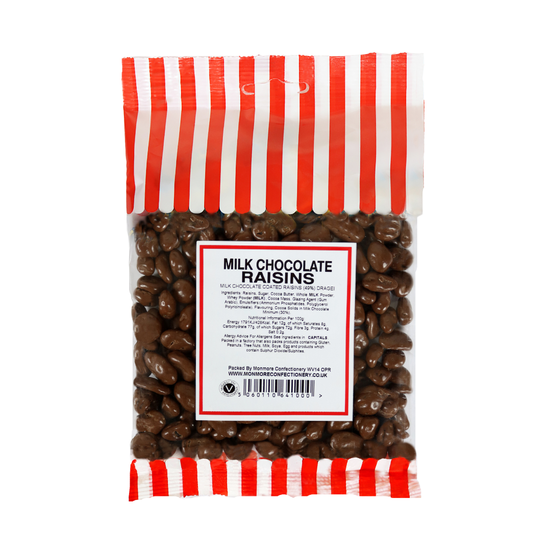 Pre-Packed Chocolate Flavour Coated Raisins 125g - 24 Count