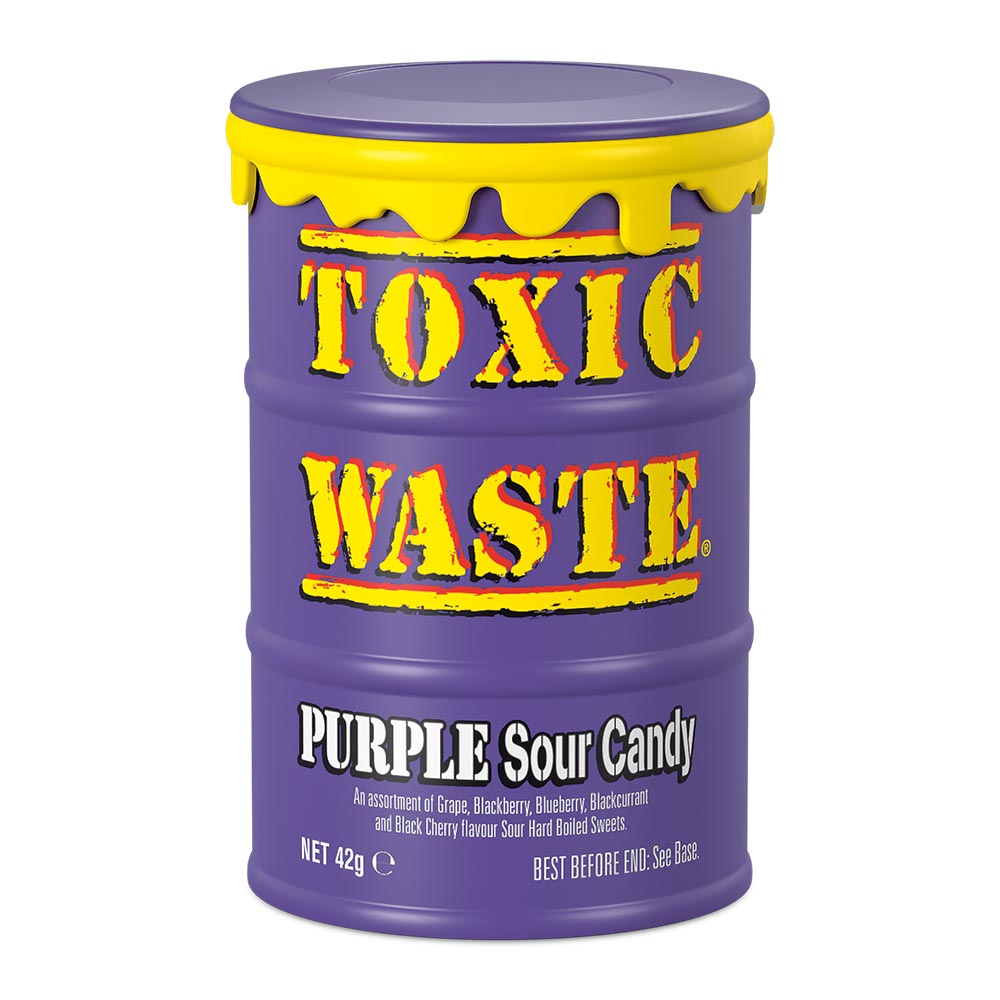 Toxic Waste Sour Purple Candy Drums - 12 Count