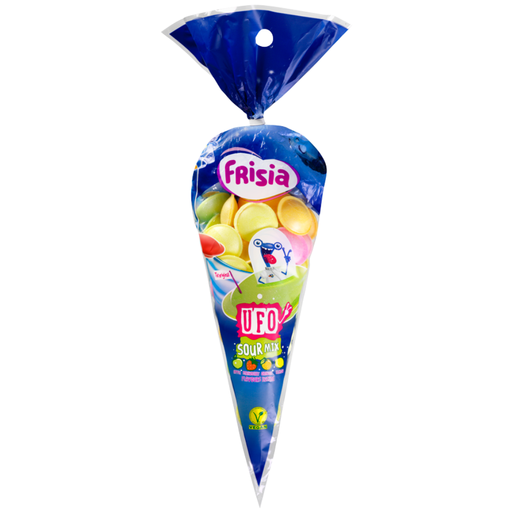 Frisia Flying Saucers Sour Fruit Cone Bags 45g - 21 Count