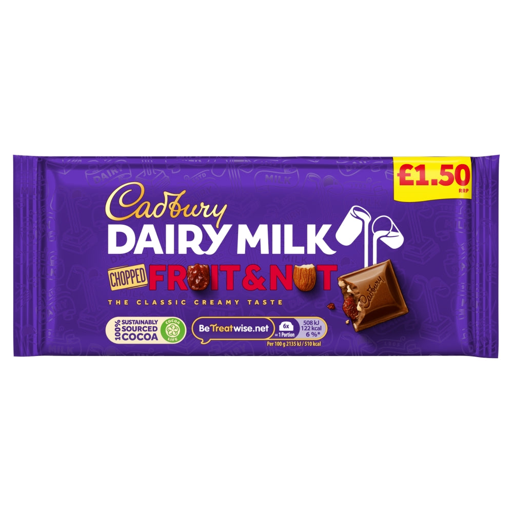 Cadbury Dairy Milk Chopped Fruit & Nut Chocolate Bar 95g PMP £1.50 - 22 Count