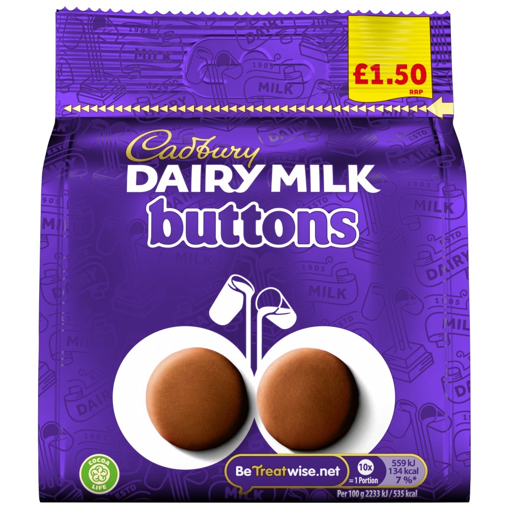 Cadbury Dairy Milk Buttons Chocolate Bag 85g PMP £1.50 - 10 Count