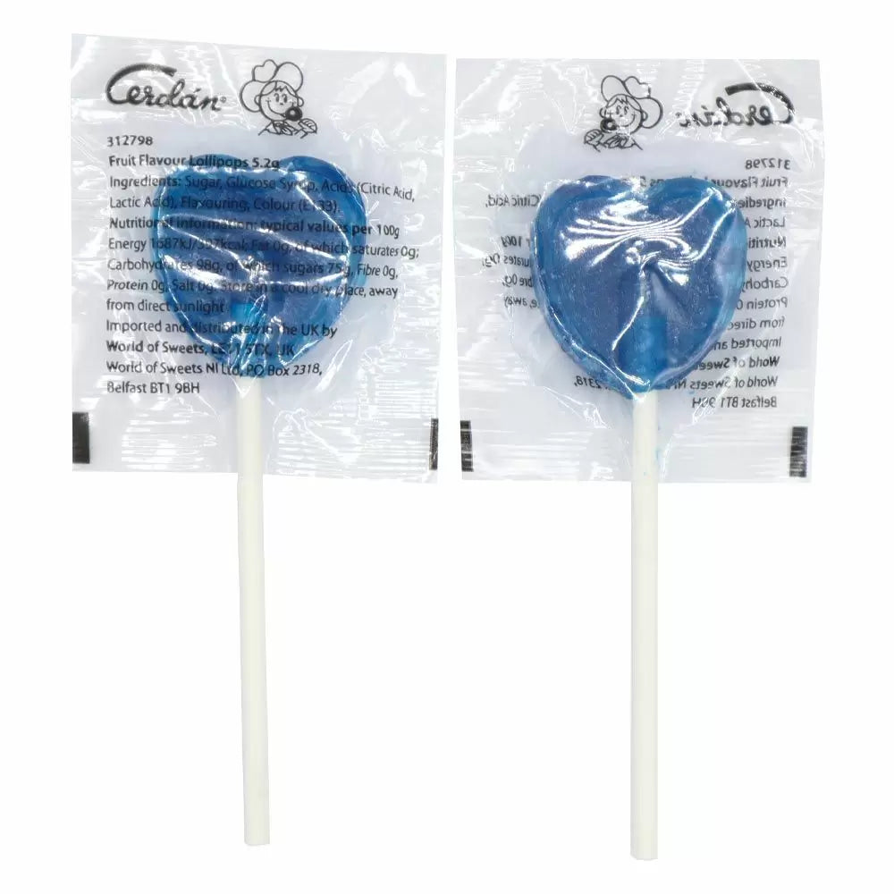 Heart Shaped Blue Raspberry Wrapped Lollipops - 1kg