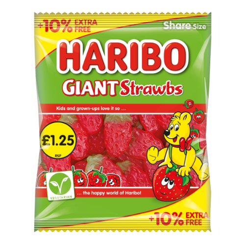 Haribo Giant Strawbs PM £1.25 + 10% Free - 12x154g