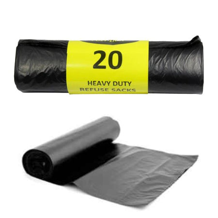 Heavy Duty Black Bin Bags Refuse Sacks - 20 Count