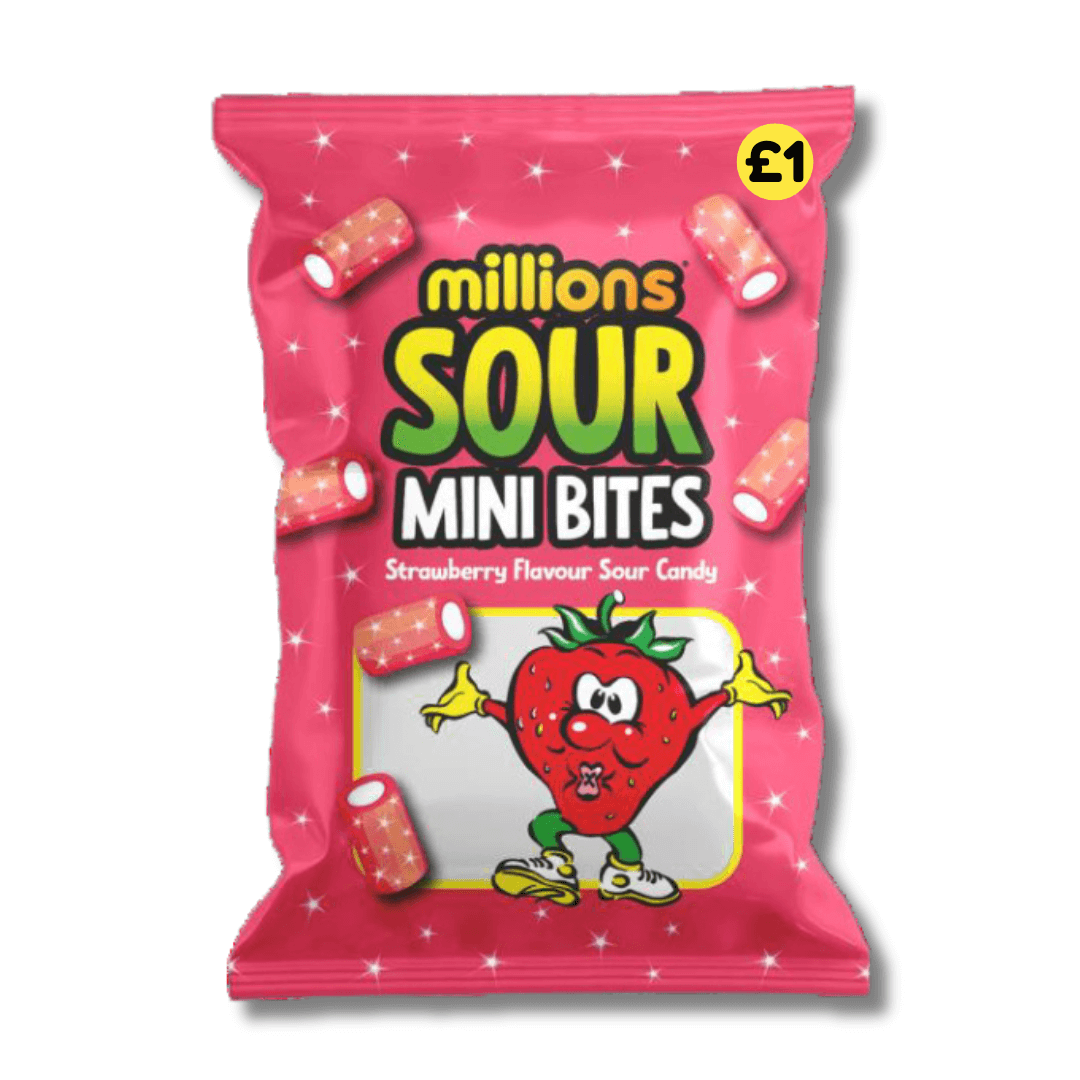 Wholesale Millions Sour Strawberry Bites PM £1 - 12x120g | Bulk ...