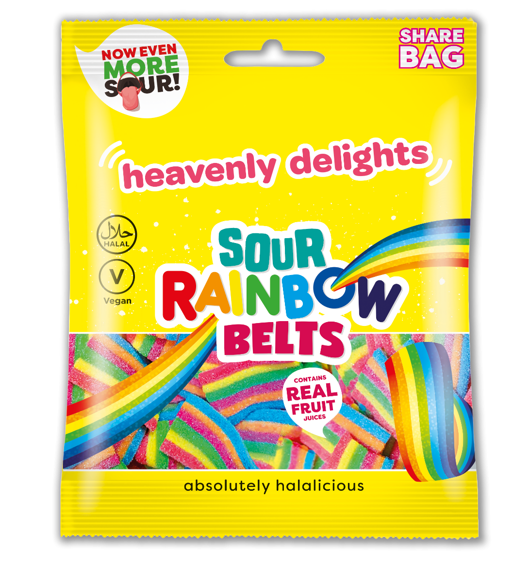 Heavenly Delights Sour Rainbow Belts 140g Share Bag - 12 Count