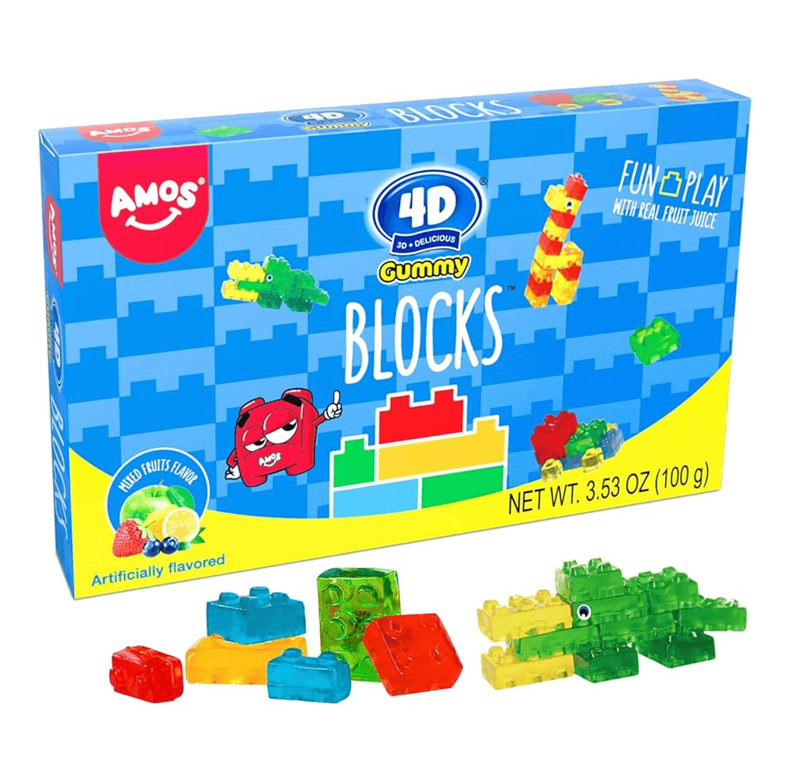 Amos 4D Gummy Blocks Theatre Box 100g - 12 Count